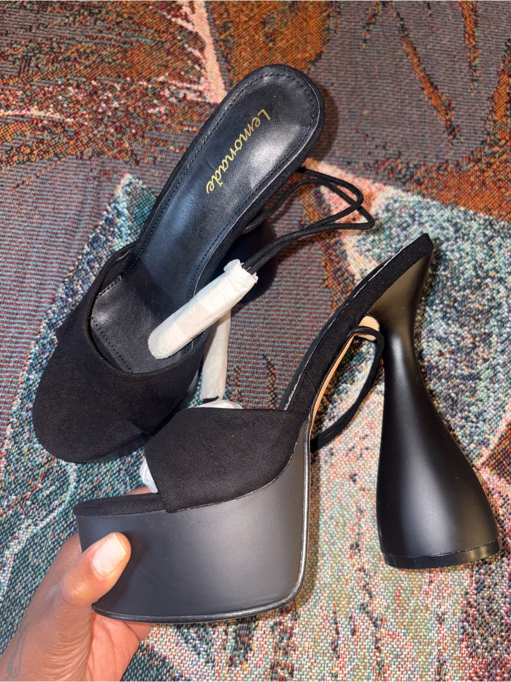 Lemonade Black Suede Platform Slingback Heels. Check my page new drop today ❤️